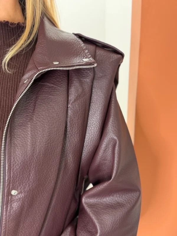 Perfecto bordeaux femme en simili cuir grainé | Dream By C