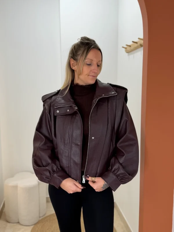 Perfecto bordeaux femme en simili cuir grainé | Dream By C