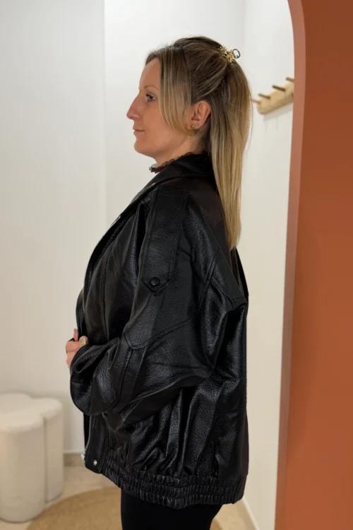 Perfecto oversize femme noir en simili cuir grainé | Dream By C