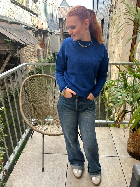 Pull bleu col rond femme B.Young, maille douce | Dream By C