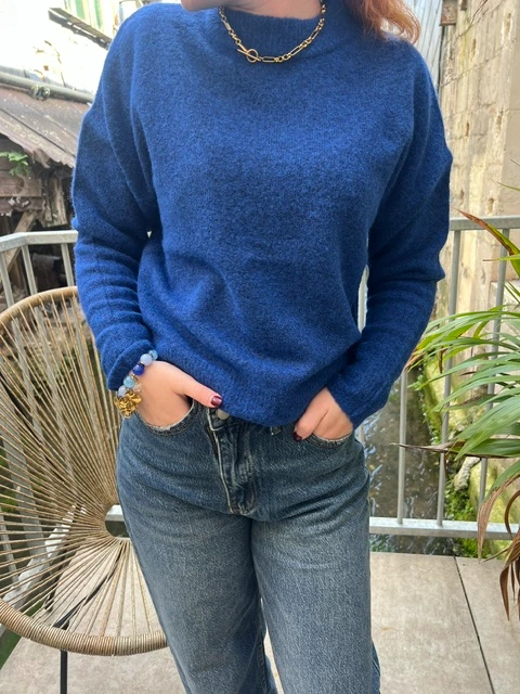 Pull bleu col rond femme B.Young, maille douce | Dream By C
