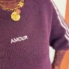 Pull bordeaux amour femme, brodé rose poudré | Dream By C