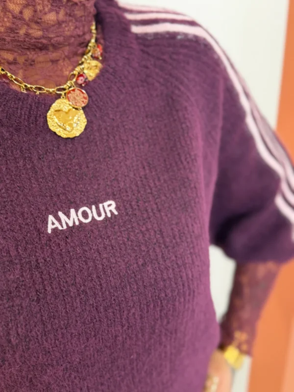 Pull bordeaux amour femme, brodé rose poudré | Dream By C
