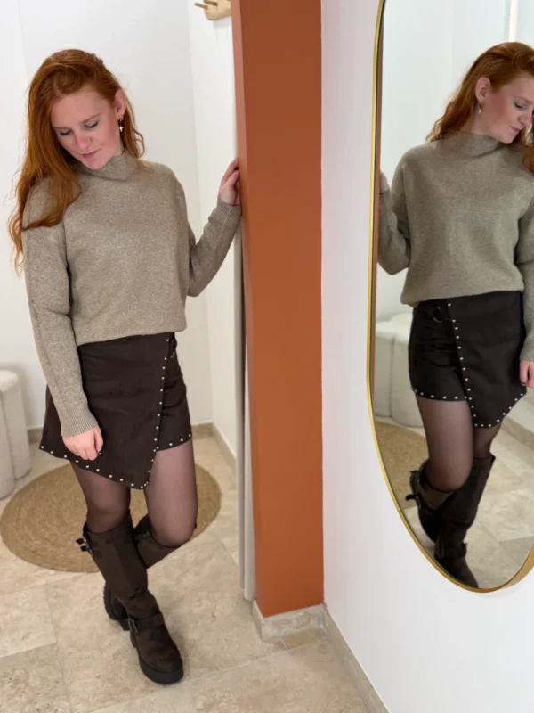 Pull col cheminée femme : taupe ou chocolat, 34-40 | Dream By C