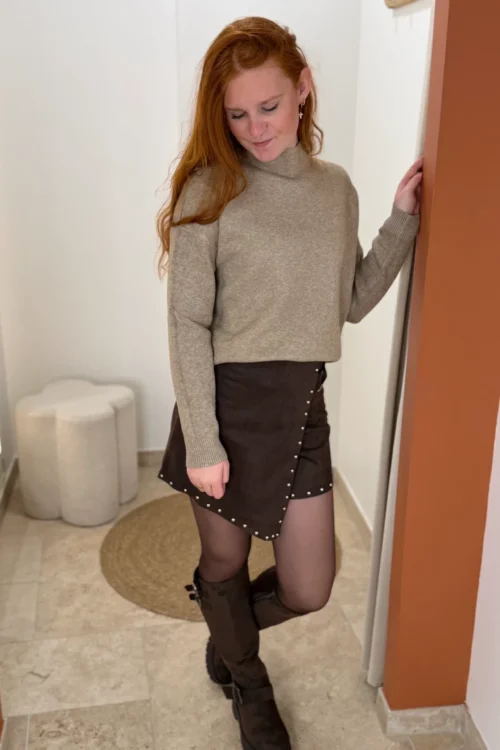 Pull col cheminée femme : taupe ou chocolat, 34-40 | Dream By C