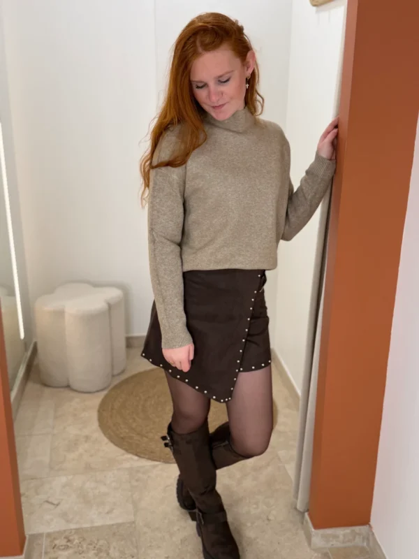 Pull col cheminée femme : taupe ou chocolat, 34-40 | Dream By C
