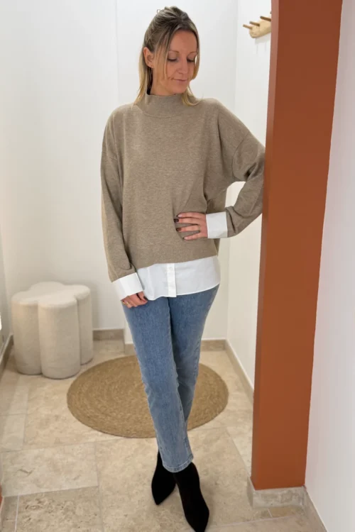 Pull col montant femme taupe, oversize, du 34 au 46 | Dream By C