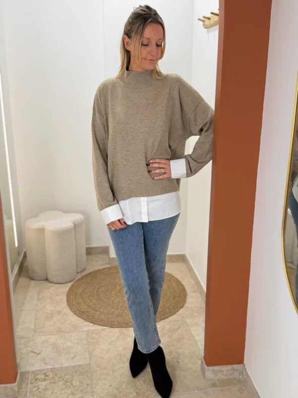 Pull col montant femme taupe, oversize, du 34 au 46 | Dream By C