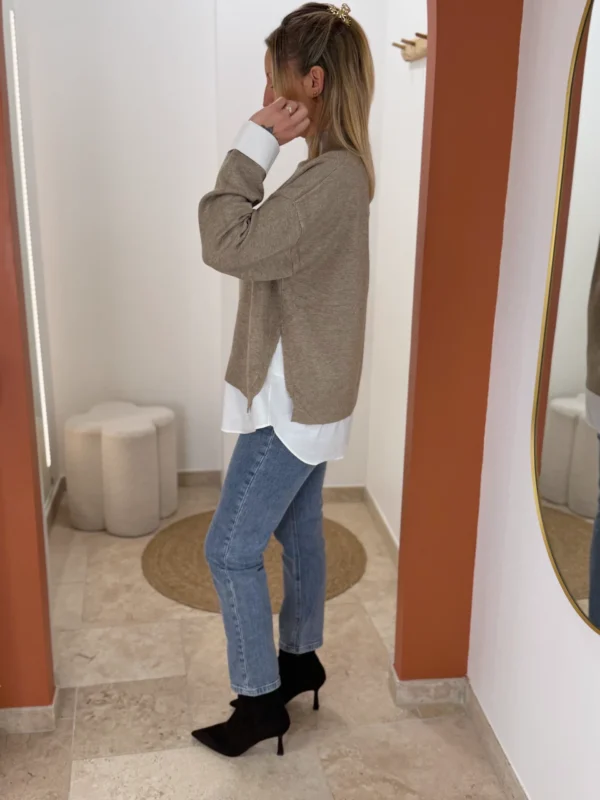Pull col montant femme taupe, oversize, du 34 au 46 | Dream By C