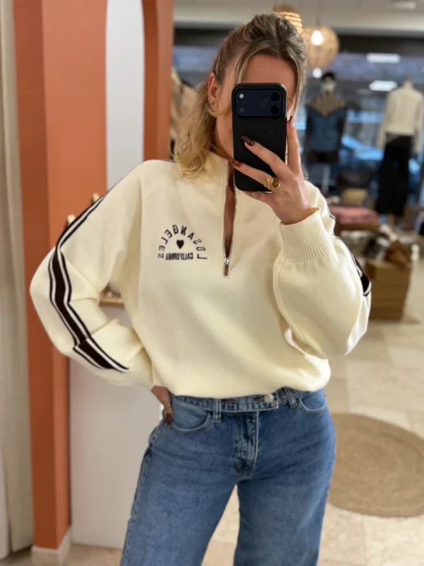Pull col cheminée zippé écru chocolat Los Angeles | Dream By C