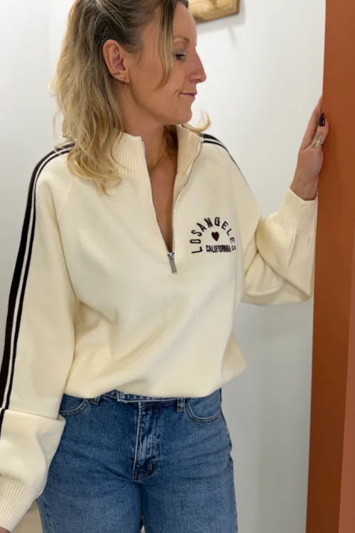Pull col cheminée zippé écru chocolat Los Angeles | Dream By C