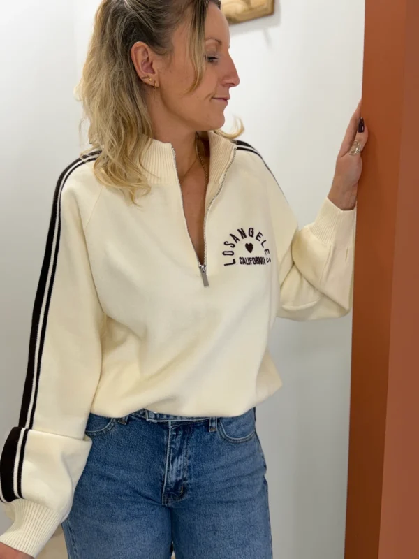 Pull col cheminée zippé écru chocolat Los Angeles | Dream By C