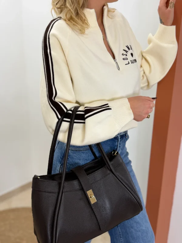 Pull col cheminée zippé écru chocolat Los Angeles | Dream By C