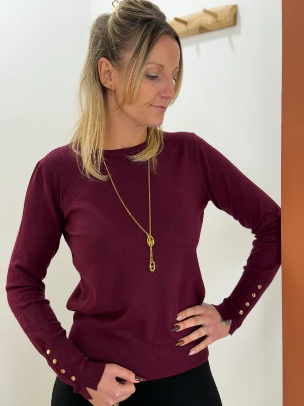 Pull fin boutons dorés femme, col rond, 4 coloris | Dream By C