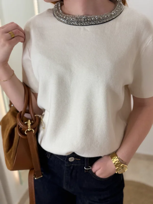 Pull manches courtes perles femme, 4 coloris | Dream By C