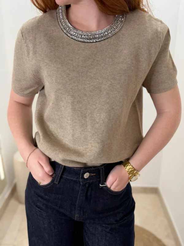 Pull manches courtes perles femme, 4 coloris | Dream By C