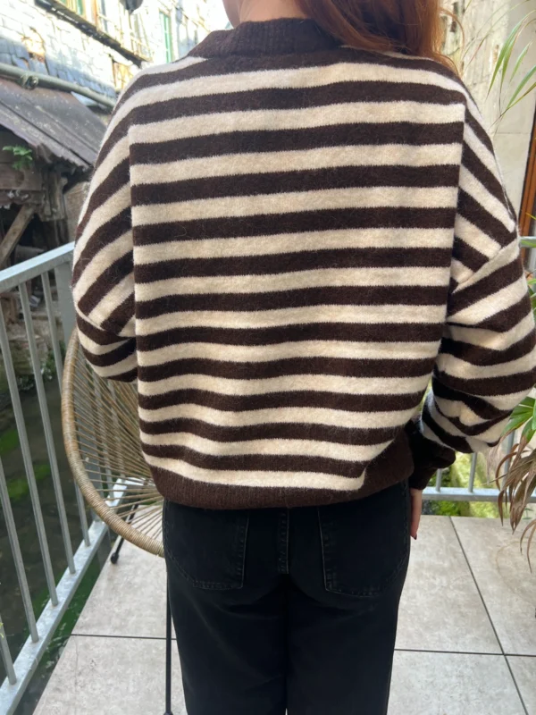 Pull rayé femme col rond B.Young, bleu ou chocolat | Dream By C