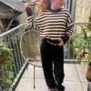 Pull rayé femme col rond B.Young, bleu ou chocolat | Dream By C