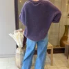 Pull violet amour femme, brodé et bandes lila, 34-46 | Dream By C