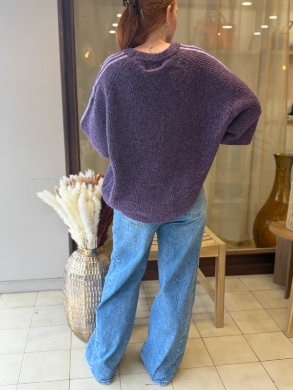 Pull violet amour femme, brodé et bandes lila, 34-46 | Dream By C