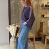 Pull violet amour femme, brodé et bandes lila, 34-46 | Dream By C