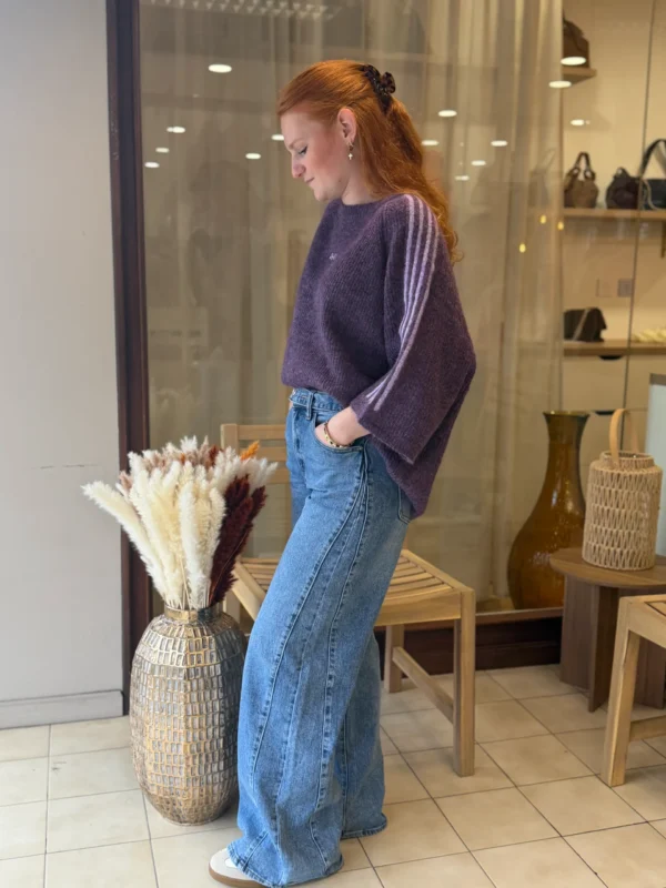 Pull violet amour femme, brodé et bandes lila, 34-46 | Dream By C