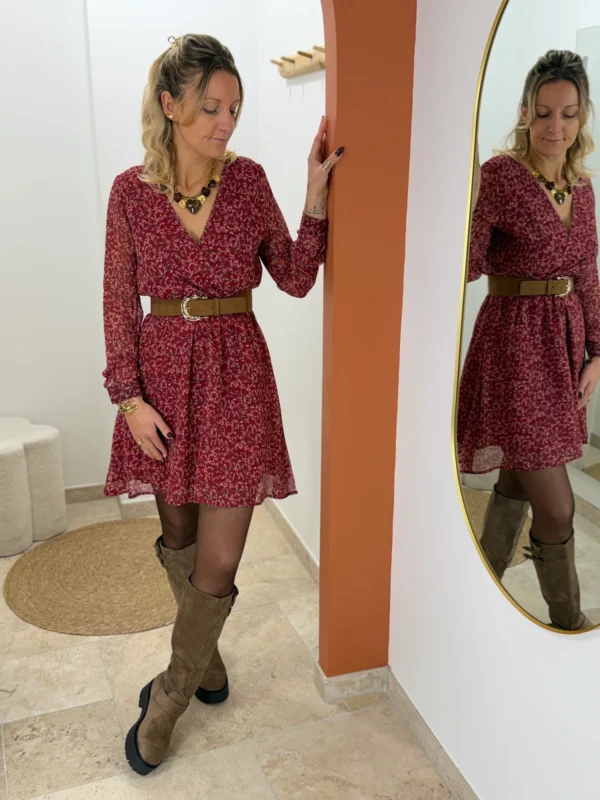 Robe cache cœur bordeaux à fleurs femme, courte | Dream By C