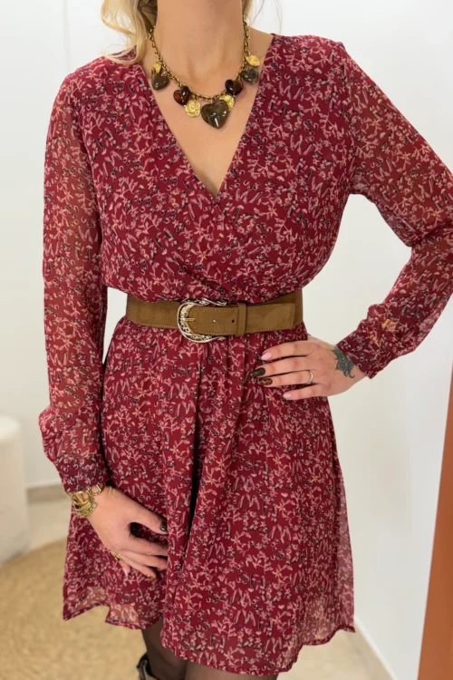 Robe cache cœur bordeaux à fleurs femme, courte | Dream By C