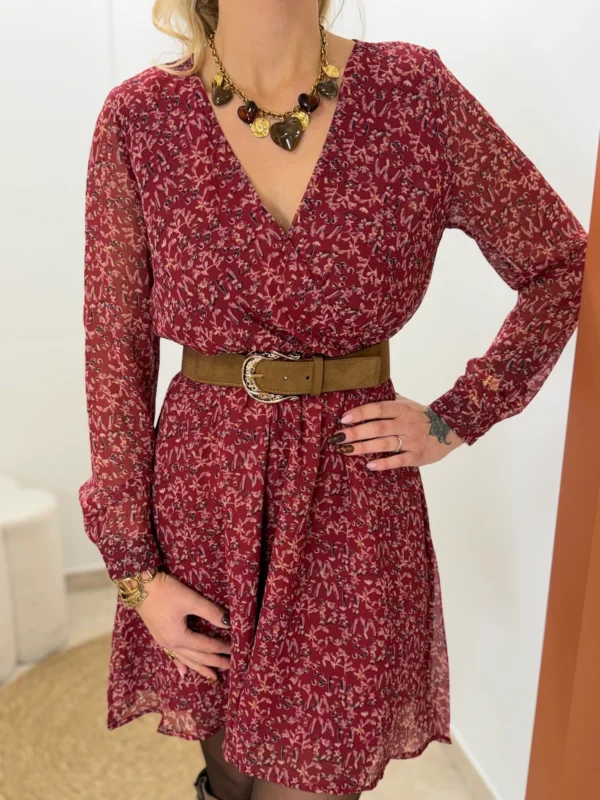 Robe cache cœur bordeaux à fleurs femme, courte | Dream By C