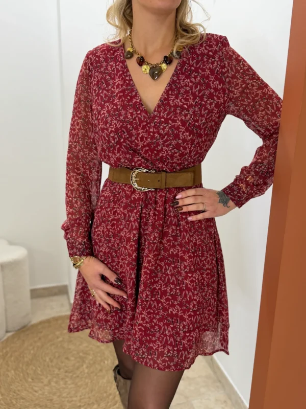Robe cache cœur bordeaux à fleurs femme, courte | Dream By C