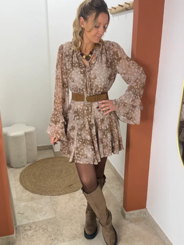 Robe patineuse bambi beige femme, imprimé biche | Dream By C