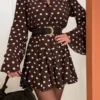 Robe patineuse pois blancs chocolat femme, col V | Dream By C