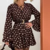 Robe patineuse pois blancs chocolat femme, col V | Dream By C