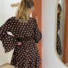 Robe patineuse pois blancs chocolat femme, col V | Dream By C