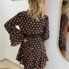 Robe patineuse pois blancs chocolat femme, col V | Dream By C