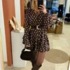 Robe patineuse pois blancs chocolat femme, col V | Dream By C
