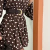 Robe patineuse pois blancs chocolat femme, col V | Dream By C