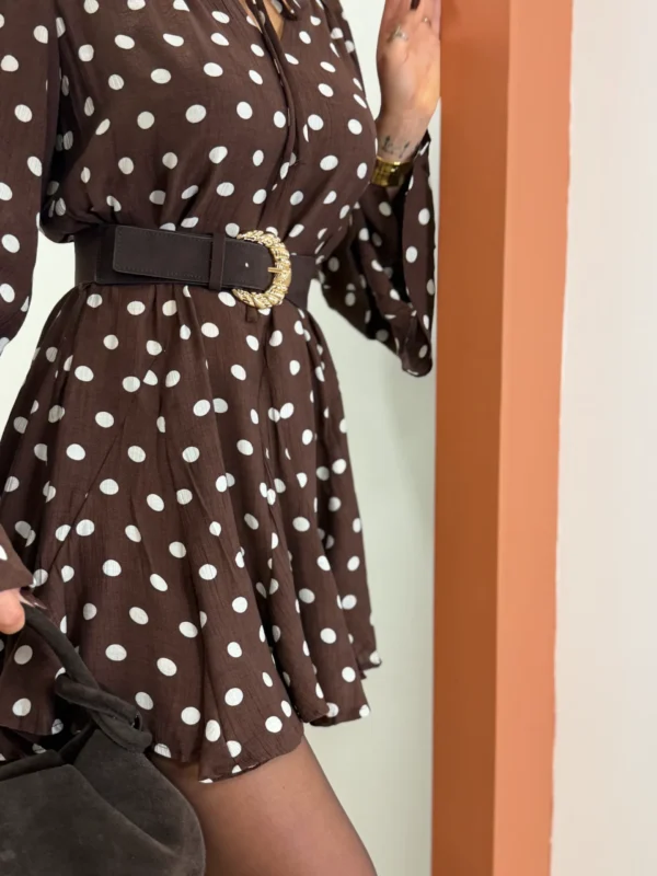 Robe patineuse pois blancs chocolat femme, col V | Dream By C