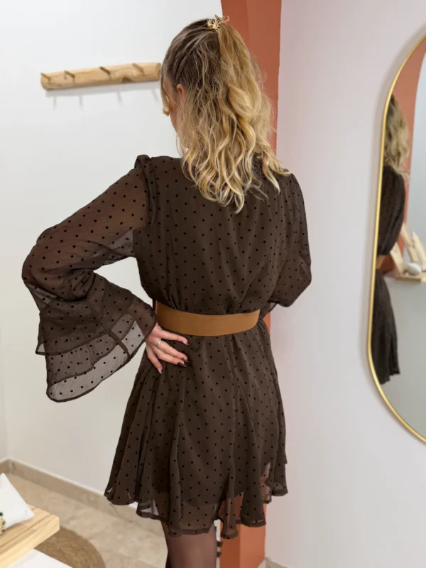 Robe patineuse à pois chocolat femme, volants | Dream By C