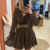 Robe patineuse à pois chocolat femme, volants | Dream By C