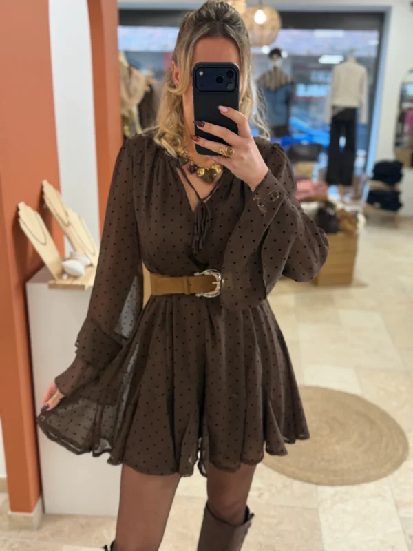 Robe patineuse à pois chocolat femme, volants | Dream By C