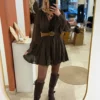 Robe patineuse à pois chocolat femme, volants | Dream By C