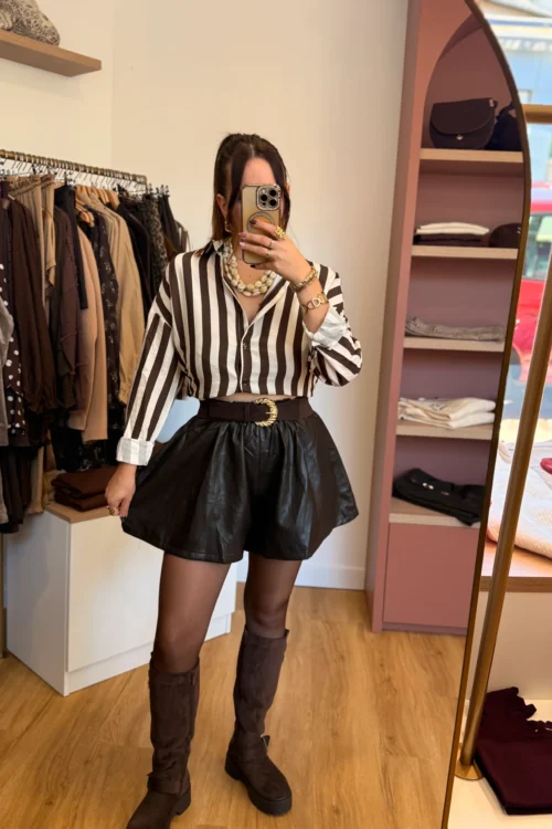 Short effet cuir femme chocolat, coupe ample | Dream By C