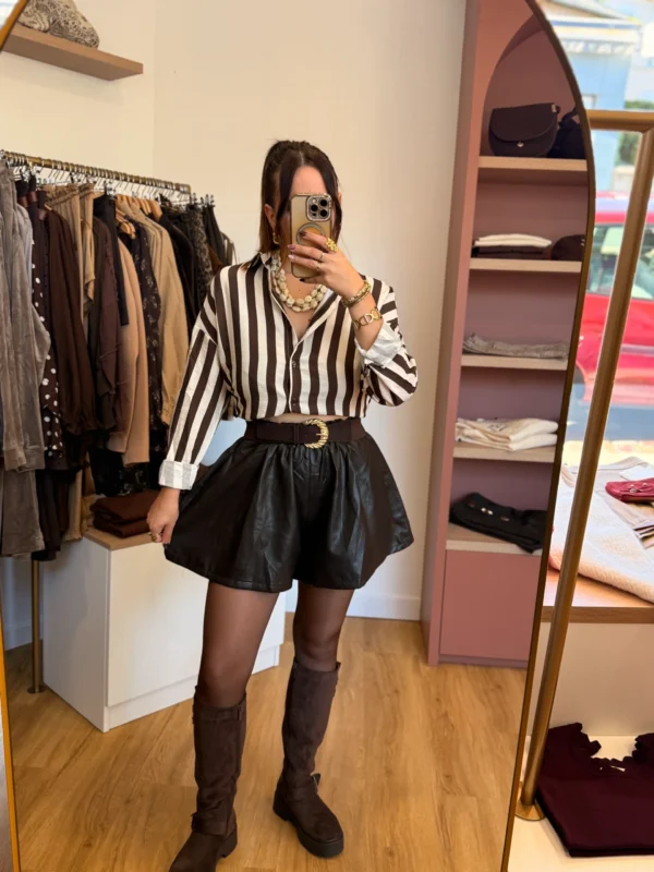 Short effet cuir femme chocolat, coupe ample | Dream By C