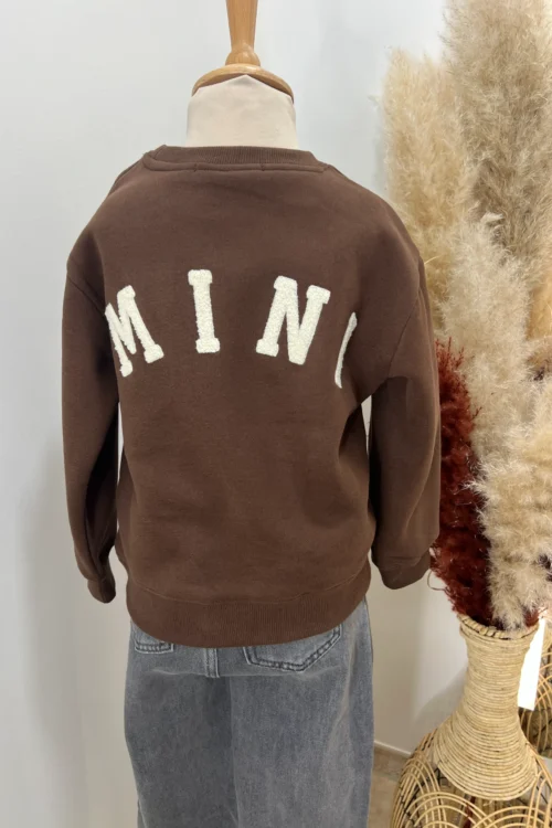sweat-chocolat-enfant-mini-dream Sweat chocolat enfant molletonné, broderie écru | Dream By C