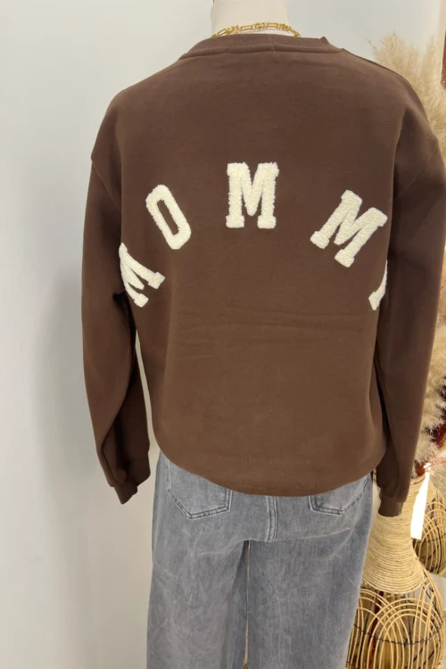 -sweat-marron-femme-mommy- Sweat marron femme molletonné, broderie Mommy | Dream By C