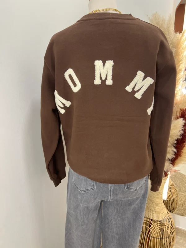Sweat marron femme molletonné, broderie Mommy | Dream By C