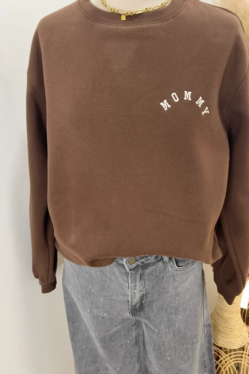Sweat marron femme molletonné, broderie Mommy | Dream By C