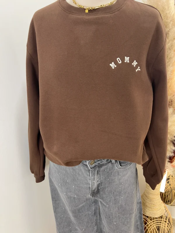 Sweat marron femme molletonné, broderie Mommy | Dream By C