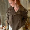 Trench chocolat broderie femme, col brodé, S/M-M/L | Dream By C